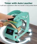 Hat Heat Press Machine For Caps With Two Interchangeable Platens 6.7x3.8 Inches And 6.7x2.5 Inches, Rigid Steel Frame No Stick Teflon Coated, Digital LCD Timer Temperature Control, Portable Desktop Design For Home And Small Business, with cap being pressed
