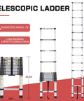 12.5 Foot Telescoping Aluminum Ladder With Non Slip Feet For Home And Outdoor DIY Use, Portable Extension Ladder That Handles Up To 330 Lb