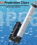 Badass Heavy Duty Linear Actuators With Sync Controller For Butter Smooth Operation And Rock Solid Reliability Ip66 Waterproof 4000N Thrust 400Kg Load 50Mm To 1500Mm Travel, close-up view with water droplets.