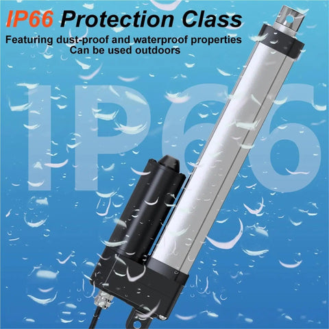 Badass Heavy Duty Linear Actuators With Sync Controller For Butter Smooth Operation And Rock Solid Reliability Ip66 Waterproof 4000N Thrust 400Kg Load 50Mm To 1500Mm Travel, close-up view with water droplets.