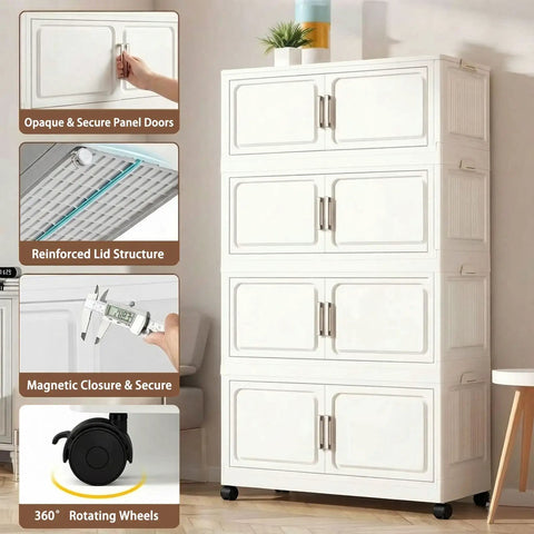 Huge Six Pack Modular Stackable Storage Cubes With Rollers And Lids Collapsible Foldable Container Bins For Closets Bedrooms Heavy Duty Room Organization No Cap Game Changer