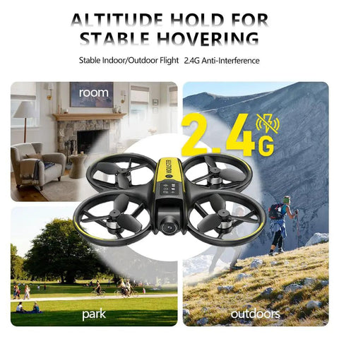 Beginner Kids Drone With Camera And Remote Control Brushless Motors For Quieter Power Optical Flow Hover yellow displayed in various settings.