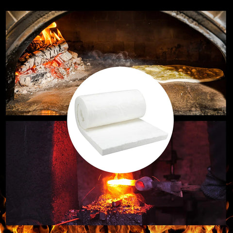 Front view: white ceramic fiber insulation roll, 2 inches thick, 16 by 48 inches for forge or kiln use