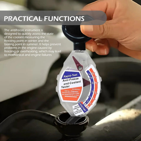 Universal Dial Antifreeze Tester For Car Coolant Hydrometer with freezing point gauge in use checking radiator fluid.