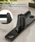 Rock Solid Four Pack Black Gate Hinges Made From Top Shelf 304 Stainless Steel For Outdoor Fences And Farms Rust Proof Heavy Duty Door Hardware Smooth Swing Action That Just Works Like A Charm detailed angle showing 90° anti-sag wall mounted hinge.