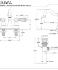 Diagram of Four Inch Centerset Lavatory Faucet With Brass Pop Up Drain Brushed Nickel Finish Four Inch Spout Reach