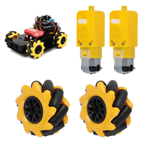 Respicefinem Mecanum wheel set with two 48mm yellow wheels and two TT geared motors for DIY smart car
