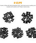 Assorted 5 sizes black U-clips from 170 Piece Car U Clip And Screw Kit With 9 Sizes For Universal Auto Interior Dash Door Panel Replacement Parts U Nuts Fasteners And Clips For Repair DIY Projects