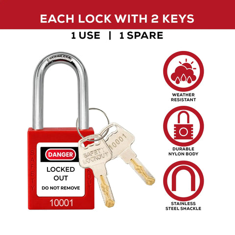 Lockout Tagout Safety Locks Set With 30 Keyed Different Padlocks And Two Keys Per Lock OSHA Compliant Red Crew Friendly Kit
