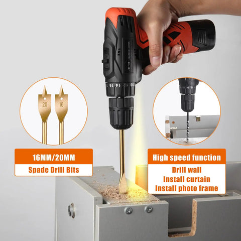 All In One Power Tools Kit With 60 Piece Accessory Set And 16.8V Cordless Drill For Home DIY And Repairs drilling wood