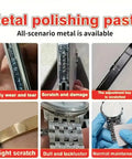 Metal polishing paste used on various metals, showing daily wear, scratches, dullness, and maintenance of phone, watch, and accessories.