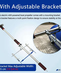 Lightweight Electric Inflatable Boat Motor Adapter With 125cm All Metal Shaft And Drill Mount showing adjustable mounting bracket design.