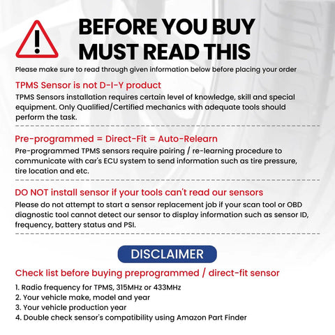 Before you buy information on TPMS sensors installation, requirements, and compatibility for Hyundai Tucson 2.0L models.