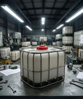 Heavy Duty Ibc Container Lid With Gasket Seal For 55 Gallon Tote Barrel Cover Tank Top featuring a red domed lid in a warehouse setting.