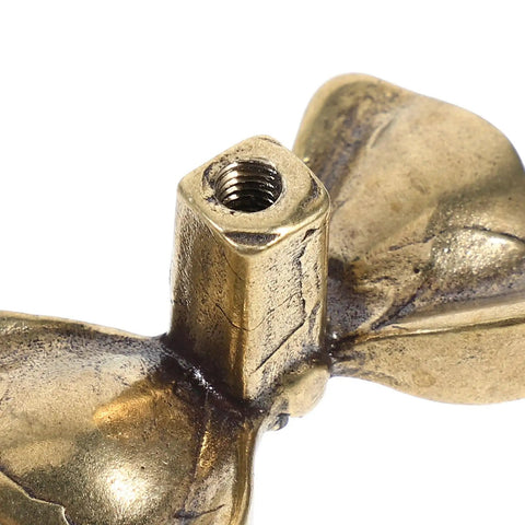 Close-up of a Copper Bowknot Cabinet Handle And Drawer Pull Kit in Vintage Brass Finish showing threading detail.
