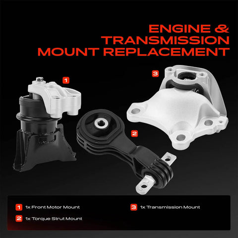Heavy Duty Engine Motor And Transmission Mount Kit With Rock Solid Torque Strut For Honda Civic 2006 2011 L4 Hybrid Automatic CVT set of three parts.