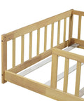 Twin Montessori Floor Bed With Full Surround Safety Guardrails For Little Explorers, Crafted From Premium Pine Wood Side view of guardrails and support slats.