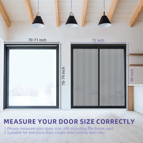 Heavy Duty Magnetic Screen Door 72x80 Self Sealing Hands Free Mesh Keeps Bugs Out Pet And Kid Friendly Retractable Door Screen With Strong Magnets And Reinforced Edges For Easy Setup size diagram