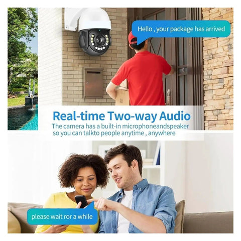 Top Notch 4K Ip Ptz Security Camera With 30X Optical Zoom Crisp Night Vision Smooth Motion Tracking mounted beside a front door.