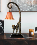 Modern Resin Bronze Monkey Table Lamp For Desk And Nightstand, Animal Figure LED Bedside Light For Living Room Bedroom Home Office