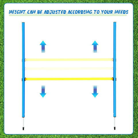 8 Set Dog Agility Jump System With Adjustable Hurdles, blue and yellow poles, height adjustable, indoor outdoor training