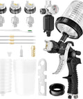 Pro Grade HVLP Spray Gun Kit With 1.4mm, 1.7mm And 2mm Nozzles, Air Regulator, And 10 Durable 600cc Cups With Lids, Automotive Paint Sprayer