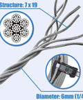 One Quarter Inch Zipline Cable Heavy Duty Galvanized Steel Wire Rope For Home Backyard Zip Line Setup 45 Meters Long 147 Feet Great For Deck Railing And Outdoor Fun, 6mm, 7x19 structure