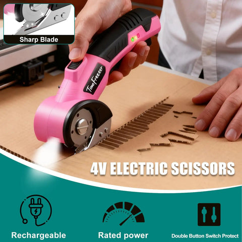 Heavy Duty 4V Electric Cardboard Cutter With Bright Led Light, Ergonomic Handle For Easy Shipping And Packing Boxes, Fast Automatic Cutting Tool For Home Office Storage And Moving Day Projects in use cutting cardboard.