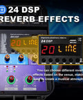 Powerful 150W X2 Gig-Ready Powered Mixer with 24 DSP reverb effects, showing digital display and control knobs for karaoke, DJ sets.