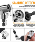 Close-up of 105-degree right angle attachment and universal hex handle for 22 Piece Flexible Drill Bit Extension Set With 105 Degree Right Angle Attachment Bendable Socket Adapter And Screwdriver Bits The Ultimate Gift For Men Christmas Stocking Stuffers DIYers Handymen And Tool Lovers.