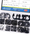 Heavy Duty Black Alloy Steel External E Clip Retaining Ring Washer Set 328 Piece Set Nine Sizes Built To Last With Heat Treated Tough Tensile Strength Includes 1.5mm 3mm 4mm And More For Automotive Machinery And DIY Projects in plastic organizer