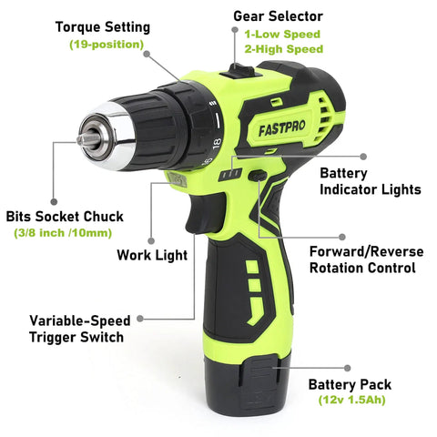 12V Cordless Drill Set With 175 Piece Home DIY Tool Kit And 12 Inch Storage Bag, Lightweight Battery Powered Drill Driver For Quick, Easy Home Repairs And Maintenance