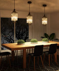 Modern Black Pendant Light Fixtures Set For Kitchen Island And Dining Room Dope Sleek Industrial Small Hanging Crystal Chandeliers 3 Pack