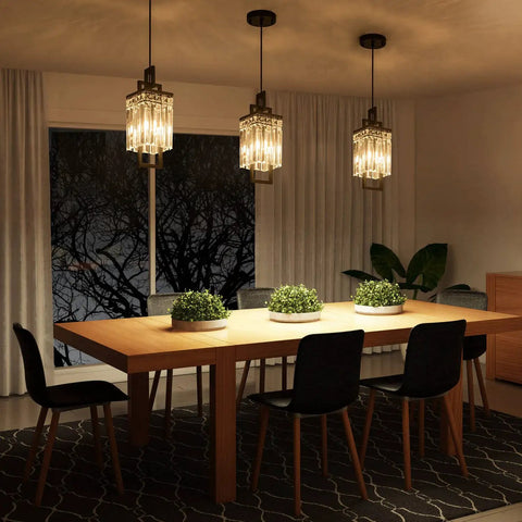 Modern Black Pendant Light Fixtures Set For Kitchen Island And Dining Room Dope Sleek Industrial Small Hanging Crystal Chandeliers 3 Pack