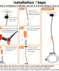 Installation steps for Six Pack E26 Light Socket Adapter Pigtail For LED Ceiling Downlights with wiring details.