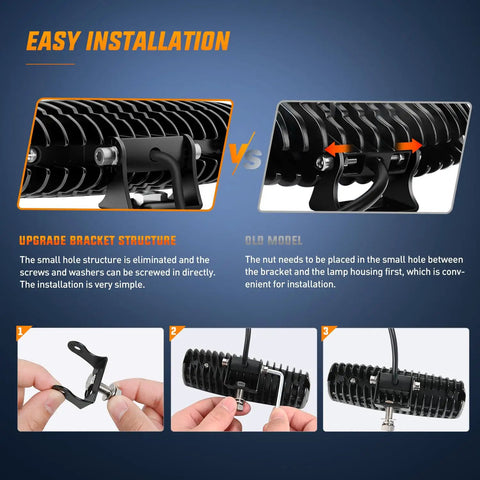 Comparison of bracket installation for Two Pack 6 Inch 60W LED Pods Flood And Spot Beam Light Bar with Osram LED Chips