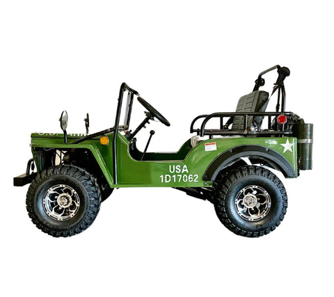 Army Green 125cc Go Kart For Young Adults And Teens 16 Plus With Semi Automatic Transmission And Reverse Side View