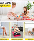 Children and pets on rugs using Rug Gripper Tape Double Sided Carpet Adhesive For Hardwood Or Tile Floors 24 Pcs Of 4x4 Inch Anti Slip.