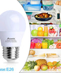 Fridge LED Light Bulb 4W 40W Equivalent, Waterproof Refrigerator Bulb For Frigidaire And Freezer next to open fridge with food inside