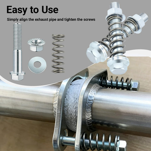 2 Piece M10x1.25 Exhaust Manifold Bolts And Nuts Kit With Built In Springs for Muffler Repair Pro Grade Heavy Duty Flange Bolts