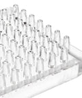 Close-up of clear plastic square spiked caster cup with studded base, part of 24 Pack Spiked Caster Cups For Furniture Protectors Clear Plastic Round And Square Cups With Studded Base Built Tough And Easy Glide On Carpet For Chairs Tables Sofas And Beds