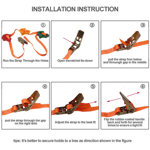Installation instructions for Kids Outdoor Ninja Climbing Holds Set With 18 Rock Grips And 6 Ratchet Straps For Backyard Tree Obstacle Course Training