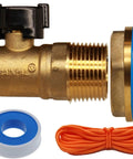 Brass Rain Barrel Spigot Three Quarter Inch Ball Valve With Bulkhead Fitting And Thread Tape Lead Free Made In USA
