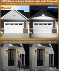 120W Outdoor LED Wall Pack Light With Dusk To Dawn Sensor illustrating automatic on-off feature at garage