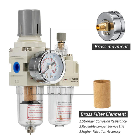 Air Pressure Regulator With Gauge For Your Air Compressor 0 To 150 PSI Water Separator Semi Auto Drain 1 4 NPT Threaded Interface