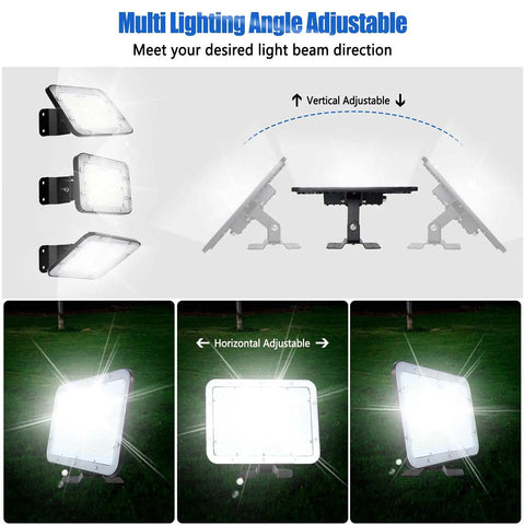 Crazy Bright 200W LED Flood Light 24000LM Daylight 5000K IP66 Waterproof showing adjustable metal bracket angles