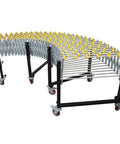 Flexible Portable Conveyor Featuring Abs Rollers Adjustable 47 To 177 Inch Telescopic Gravity Belt, curved design for smooth package flow.