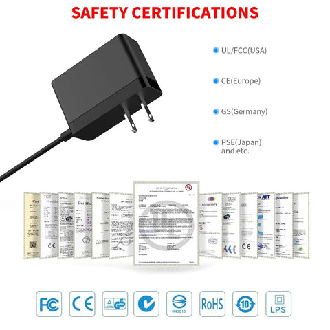 Beast Replacement Charger For VACMOP Pro Cordless Hard Floor Vacuum Mop With 6 Ft Cable and Certifications Display