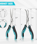 Long Reach 7 Inch Needle Nose Pliers Set, Two Piece Bent Nose And Straight Nose Pliers, Drop Forged Carbon Steel, Heat Treated, Nickel Plated, Anti Rust Oil Protected, Built Tough For Precision Work - size chart