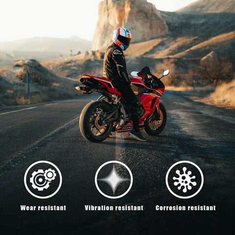 Motorbike on open road showcasing 2 Pack Aluminum Breather Valve Kit For Gas Tank Cap And One Way Vent Tube CNC Machined Valve.